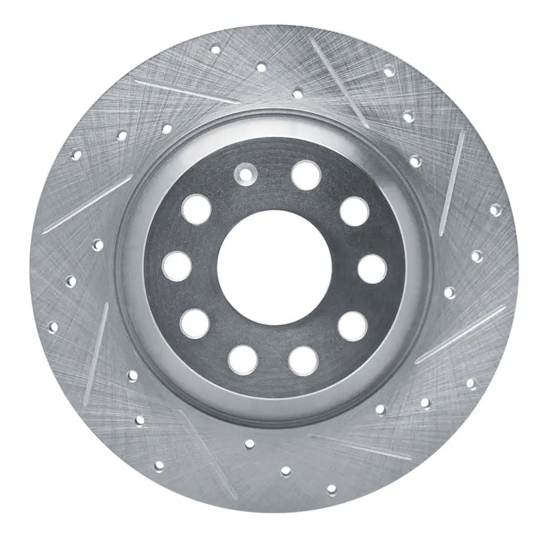 R1 16-25 Audi Q3 Rear Right Drilled & Slotted Silver Brake Rotor 1