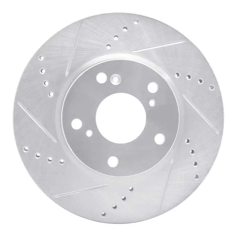 R1 16-25 Honda Civic Coupe Front Left Drilled & Slotted Silver Brake Rotor 1