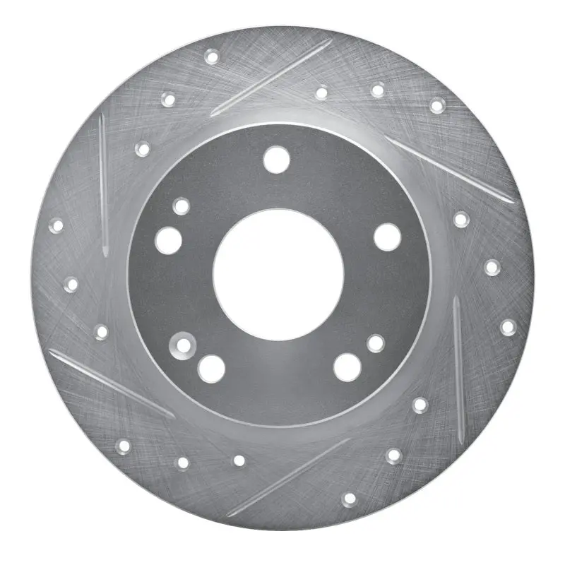 R1 16-25 Honda Civic Hatchback Rear Left Drilled & Slotted Silver Brake Rotor 1