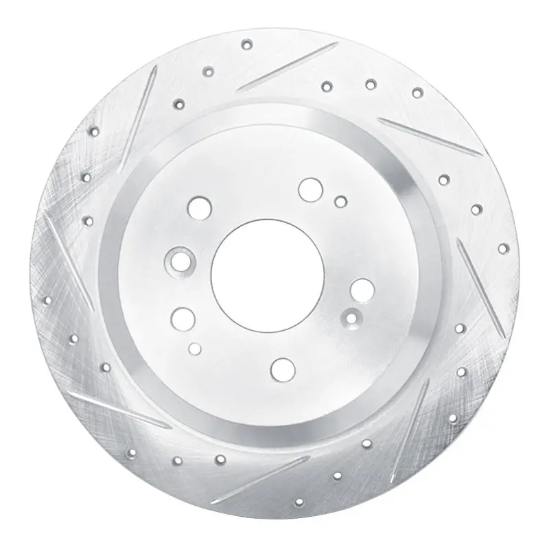 R1 16-25 Honda Pilot Rear Left Drilled & Slotted Silver Brake Rotor 1