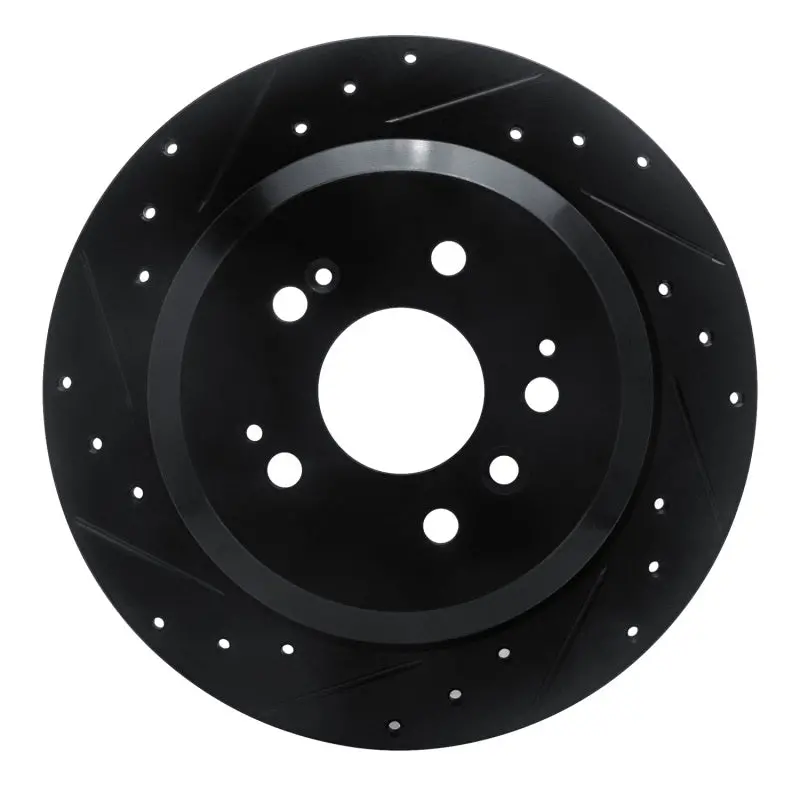 R1 16-25 Honda Ridgeline Rear Left Drilled & Slotted Black Brake Rotor 1