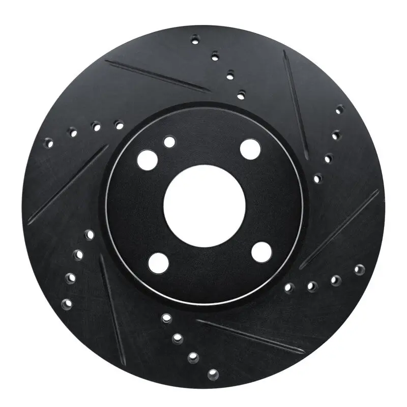 R1 16-25 Mazda 2 (Mexico) Front Right Drilled & Slotted Black Brake Rotor 1