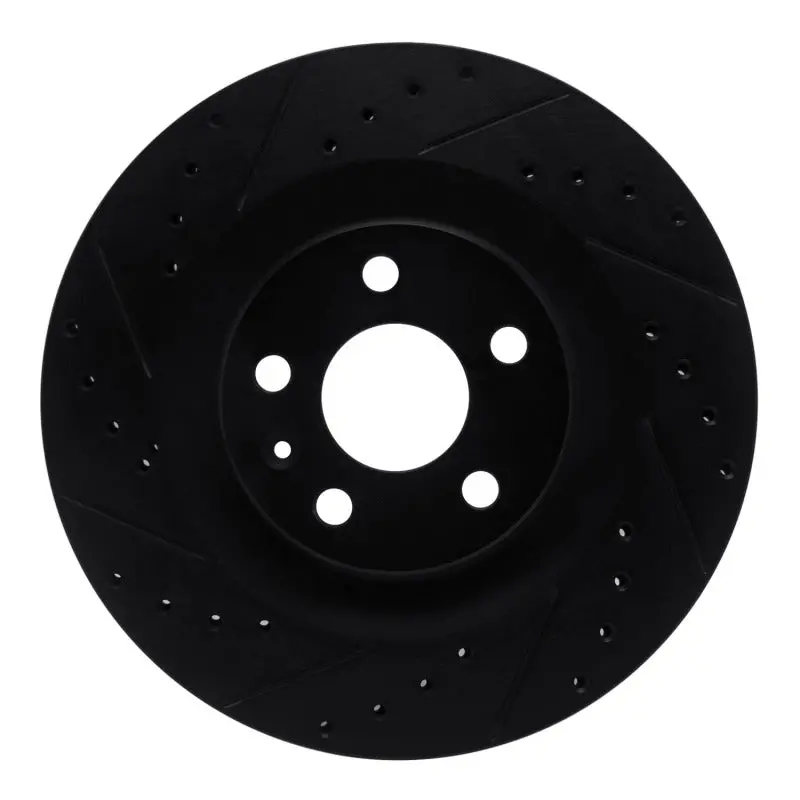 R1 16-26 Volvo V90 Rear Left Drilled & Slotted Black Brake Rotor 1