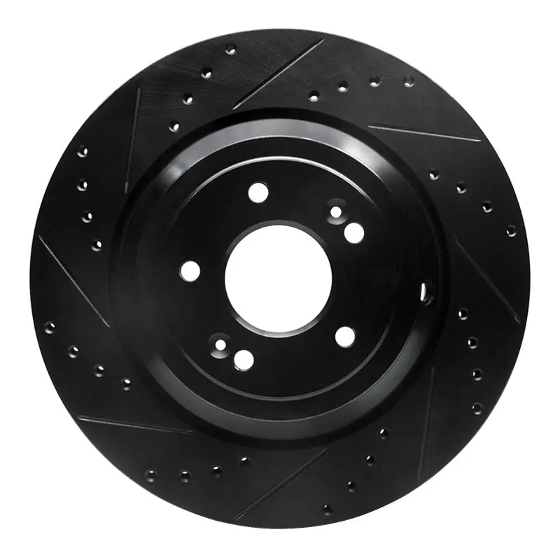 R1 17-19 Genesis G90 Rear Left Drilled & Slotted Black Brake Rotor 1