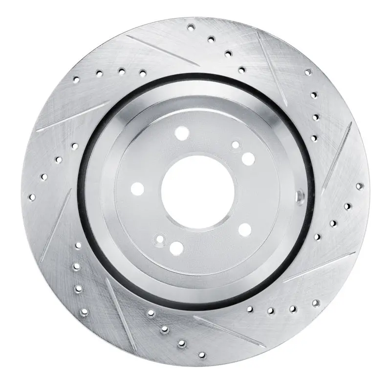 R1 17-19 Genesis G90 Rear Right Drilled & Slotted Silver Brake Rotor 1