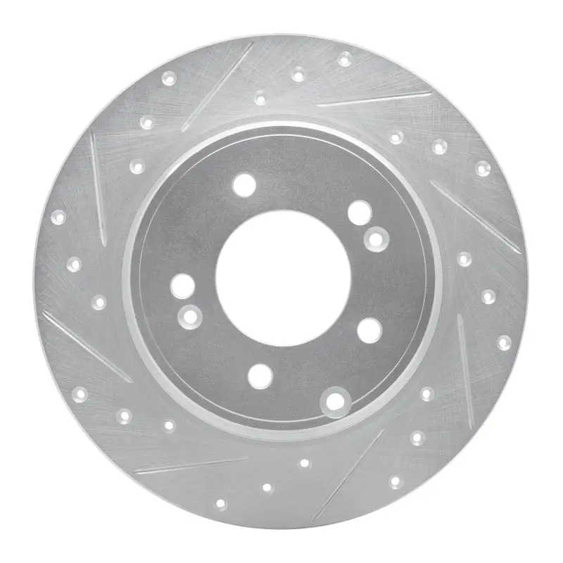 R1 17-19 Kia Cadenza Rear Left Drilled & Slotted Silver Brake Rotor 1
