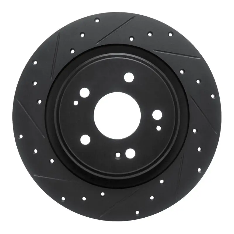 R1 17-20 Acura Mdx Rear Left Drilled & Slotted Black Brake Rotor 1