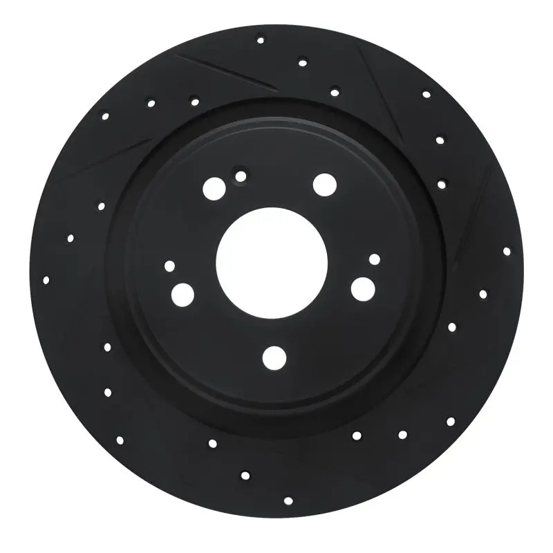 R1 17-20 Acura Mdx Rear Right Drilled & Slotted Black Brake Rotor 1