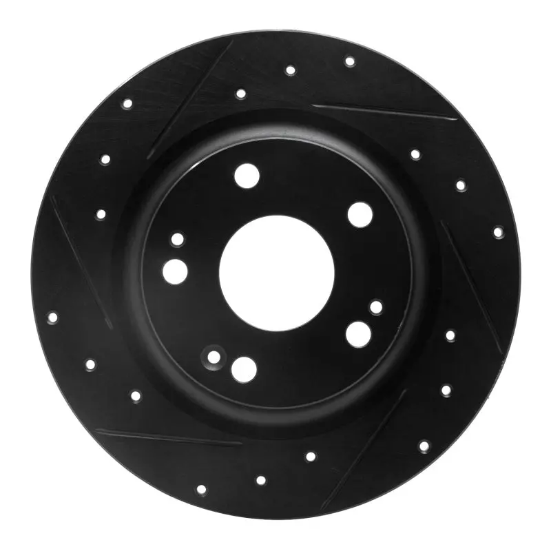 R1 17-20 Honda Civic Sedan Rear Left Drilled & Slotted Black Brake Rotor 1