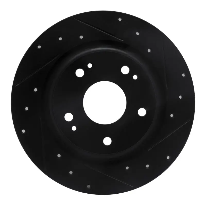 R1 17-20 Honda Civic Sedan Rear Right Drilled & Slotted Black Brake Rotor 1