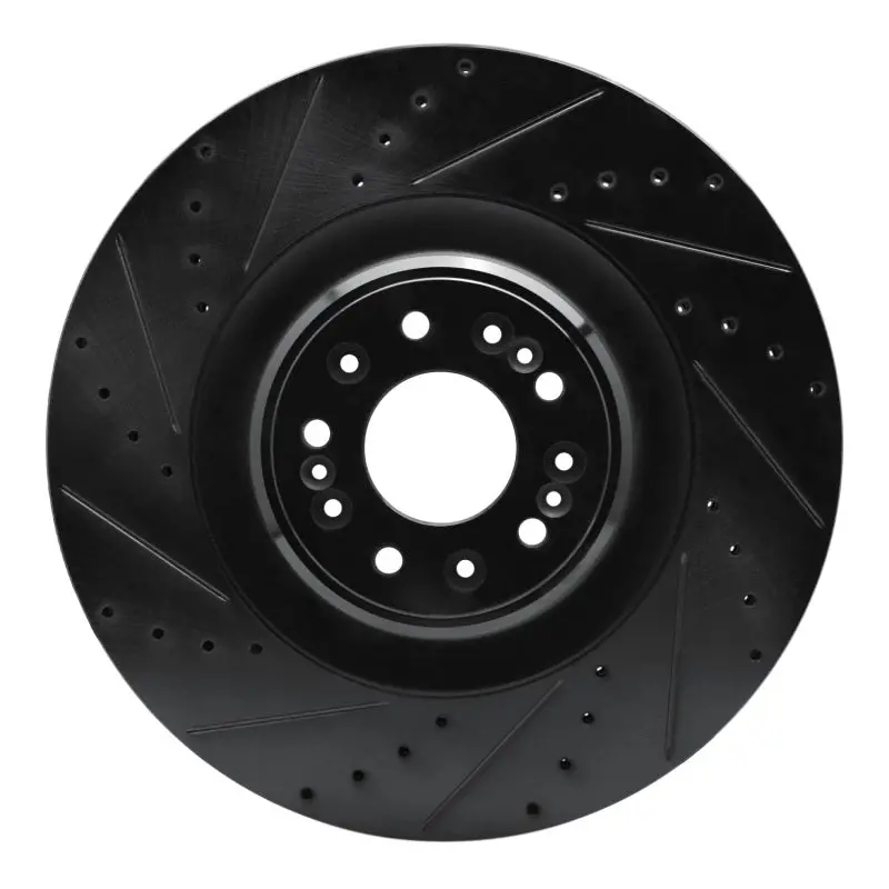 R1 17-22 Genesis G90 Front Left Drilled & Slotted Black Brake Rotor 1