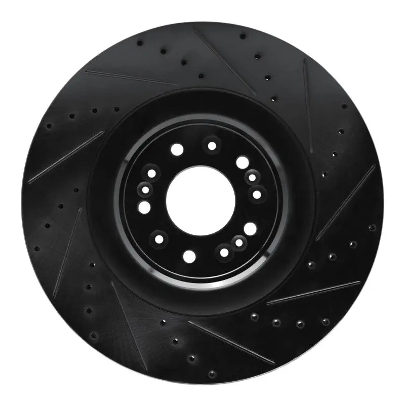 R1 17-22 Genesis G90 Front Right Drilled & Slotted Black Brake Rotor 1