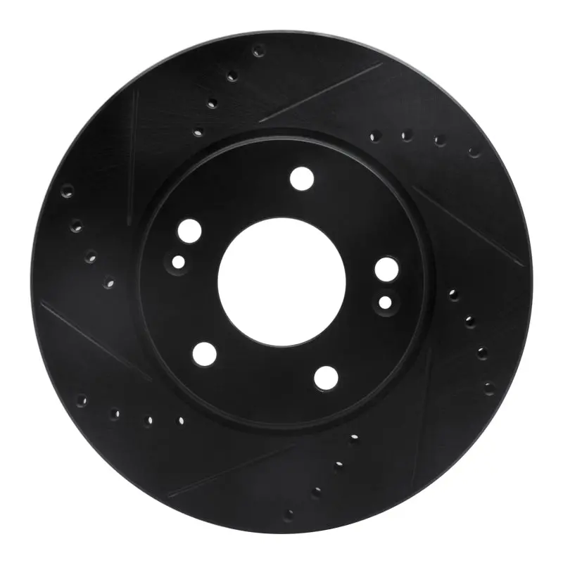 R1 17-22 Hyundai Ioniq Front Left Drilled & Slotted Black Brake Rotor 1