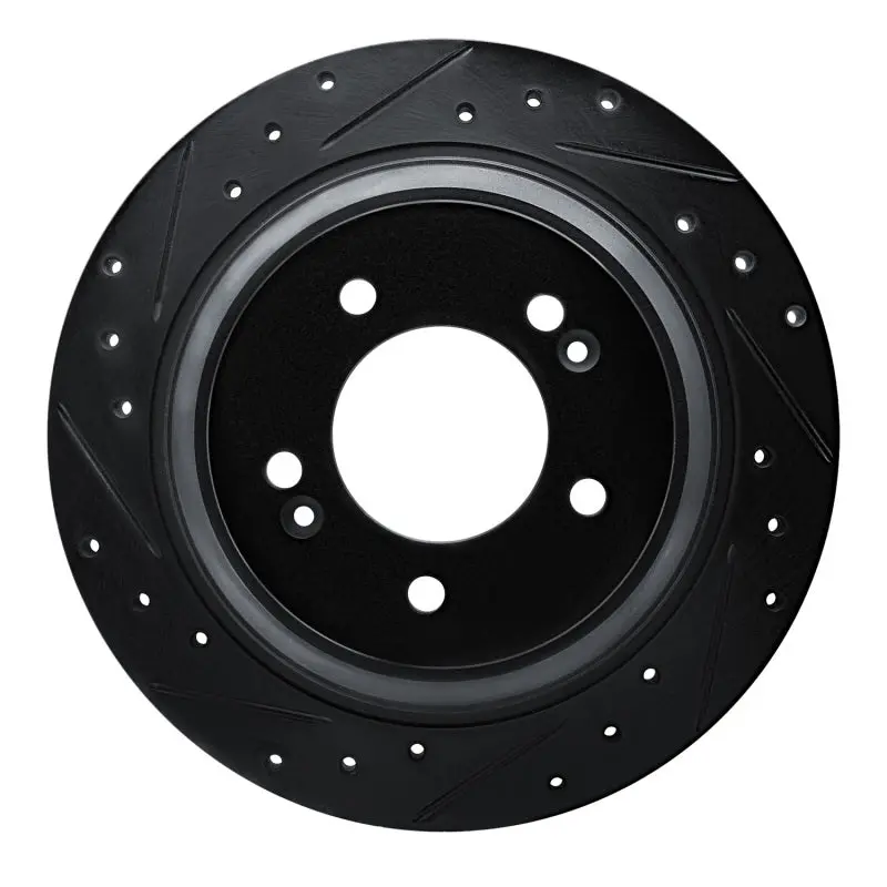 R1 17-23 Hyundai Kona Ev Rear Left Drilled & Slotted Black Brake Rotor 1
