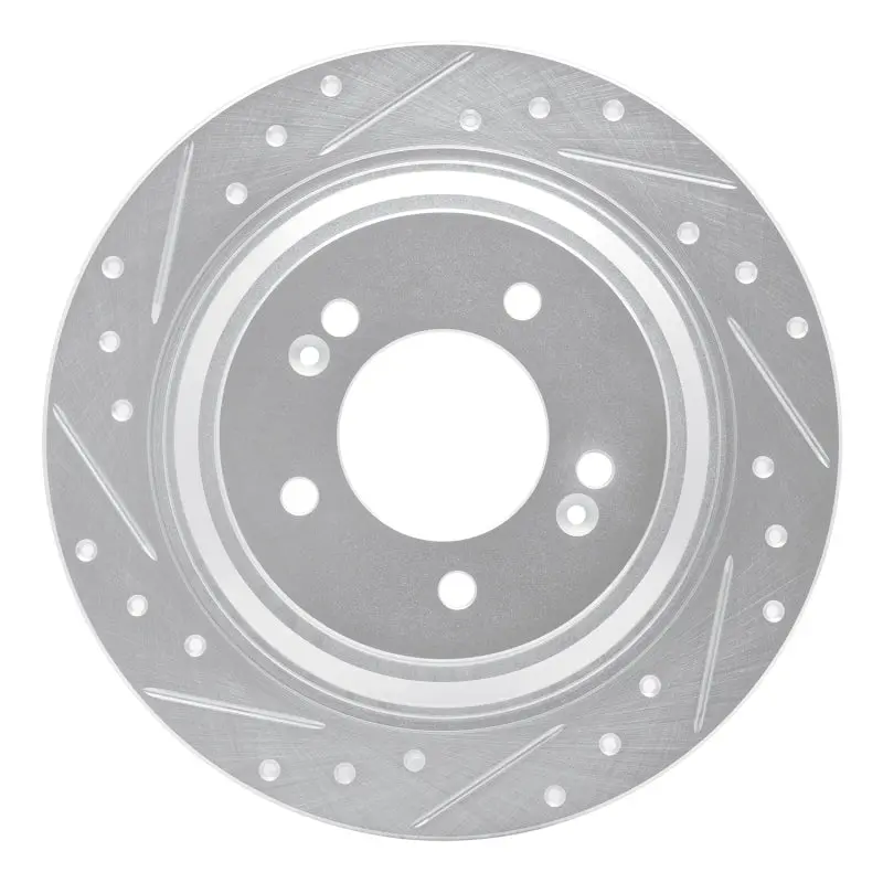 R1 17-23 Hyundai Kona Ev Rear Left Drilled & Slotted Silver Brake Rotor 1