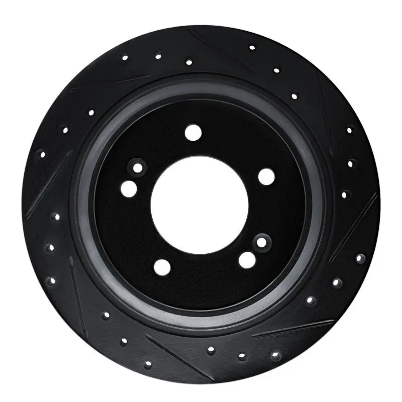 R1 17-23 Hyundai Kona Ev Rear Right Drilled & Slotted Black Brake Rotor 1