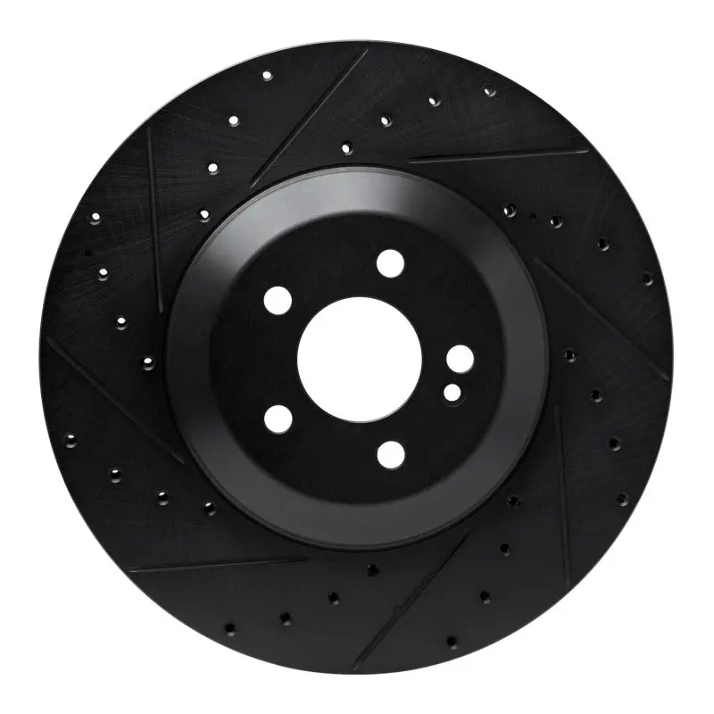 R1 17-23 Mercedes-Benz E43 Amg Rear Left Drilled & Slotted Black Brake Rotor 1