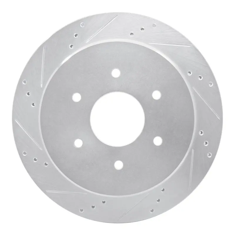 R1 17-24 Nissan Titan Rear Left Drilled & Slotted Silver Brake Rotor 1