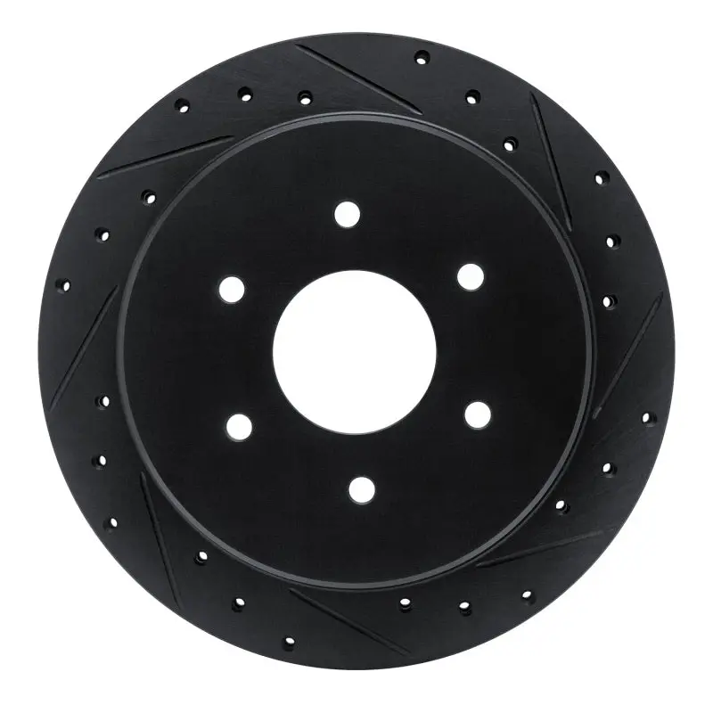 R1 17-24 Nissan Titan Rear Right Drilled & Slotted Black Brake Rotor 1