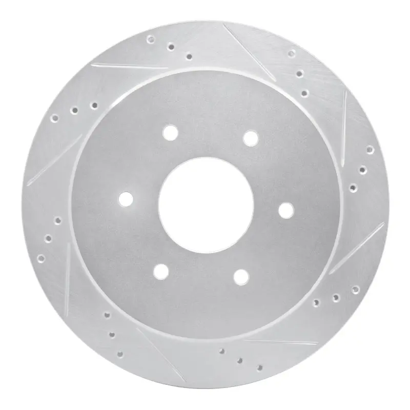 R1 17-24 Nissan Titan Rear Right Drilled & Slotted Silver Brake Rotor 1