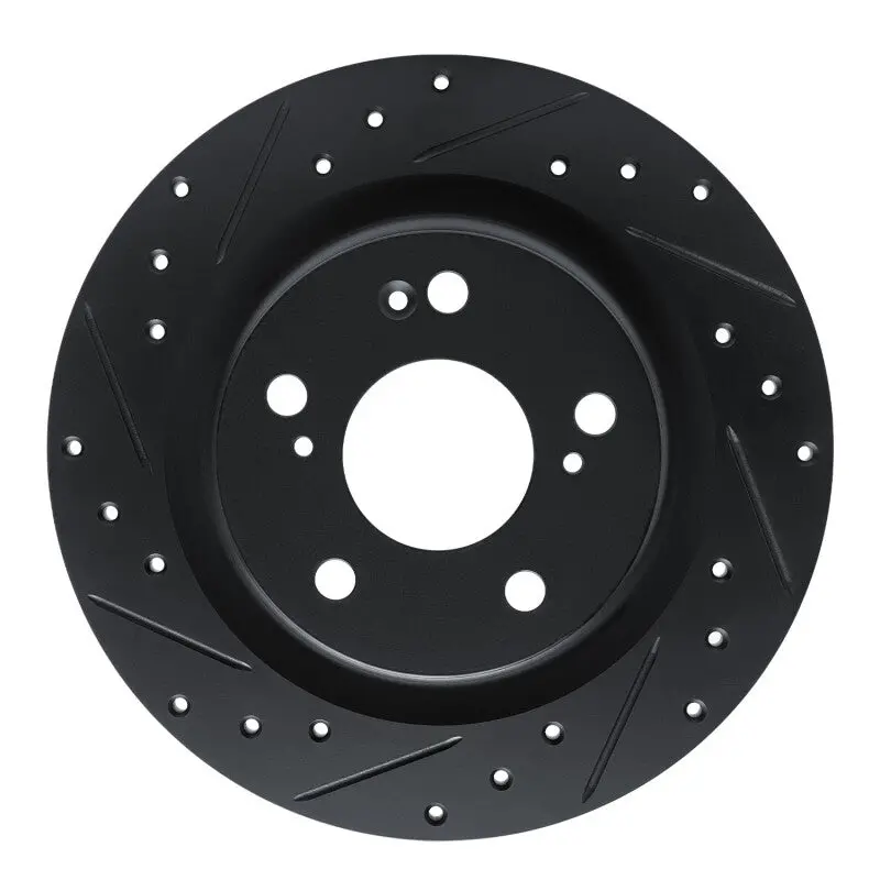 R1 17-25 Acura Integra Rear Left Drilled & Slotted Black Brake Rotor 1
