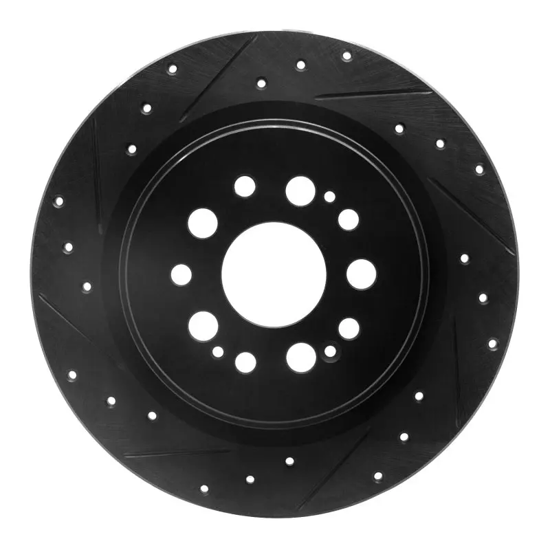 R1 17-25 Acura Rdx Rear Left Drilled & Slotted Black Brake Rotor 1