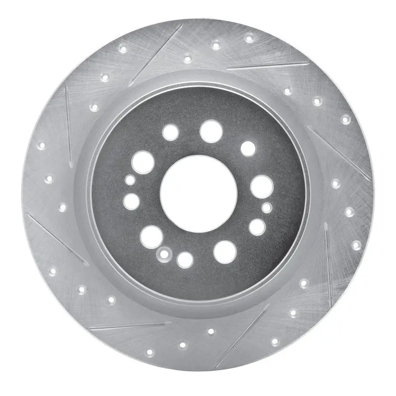 R1 17-25 Acura Rdx Rear Left Drilled & Slotted Silver Brake Rotor 1