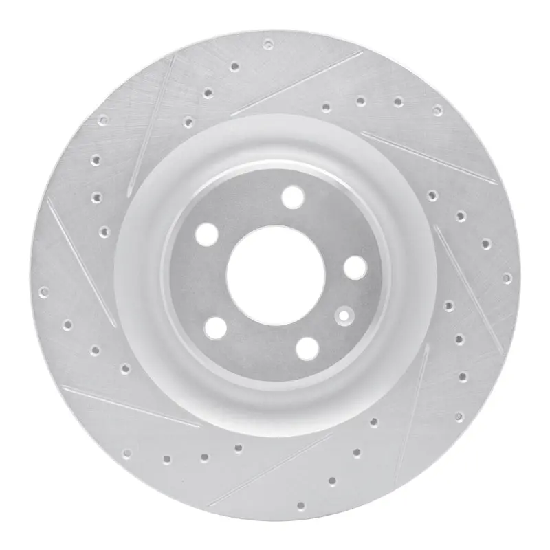 R1 17-25 Audi E-Tron S Rear Left Drilled & Slotted Silver Brake Rotor 1