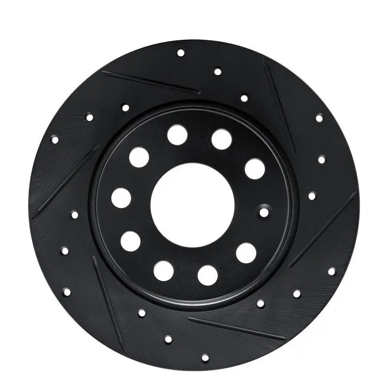 R1 17-25 Audi Q2 (Mexico) Rear Right Drilled & Slotted Black Brake Rotor 1