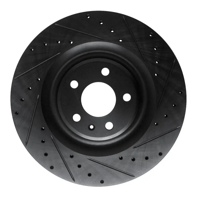 R1 17-25 Audi Q8 E-Tron Rear Right Drilled & Slotted Black Brake Rotor 1