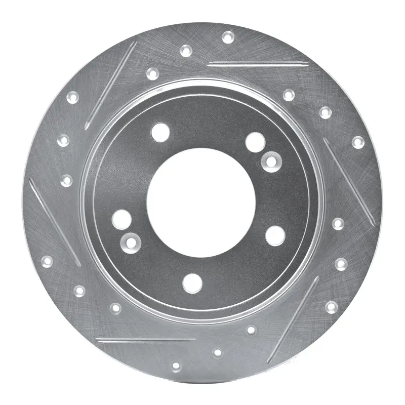 R1 17-25 Hyundai Elantra Gt Rear Left Drilled & Slotted Silver Brake Rotor 1