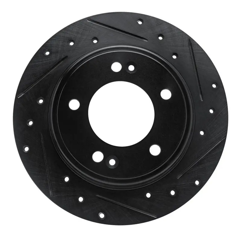 R1 17-25 Hyundai Elantra Rear Right Drilled & Slotted Black Brake Rotor 1