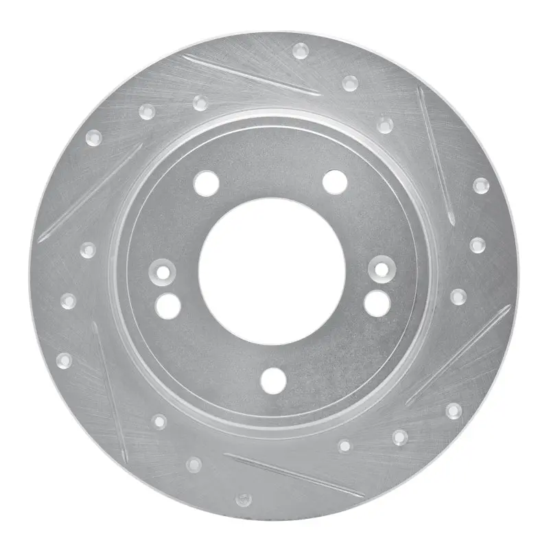 R1 17-25 Hyundai Elantra Rear Right Drilled & Slotted Silver Brake Rotor 1