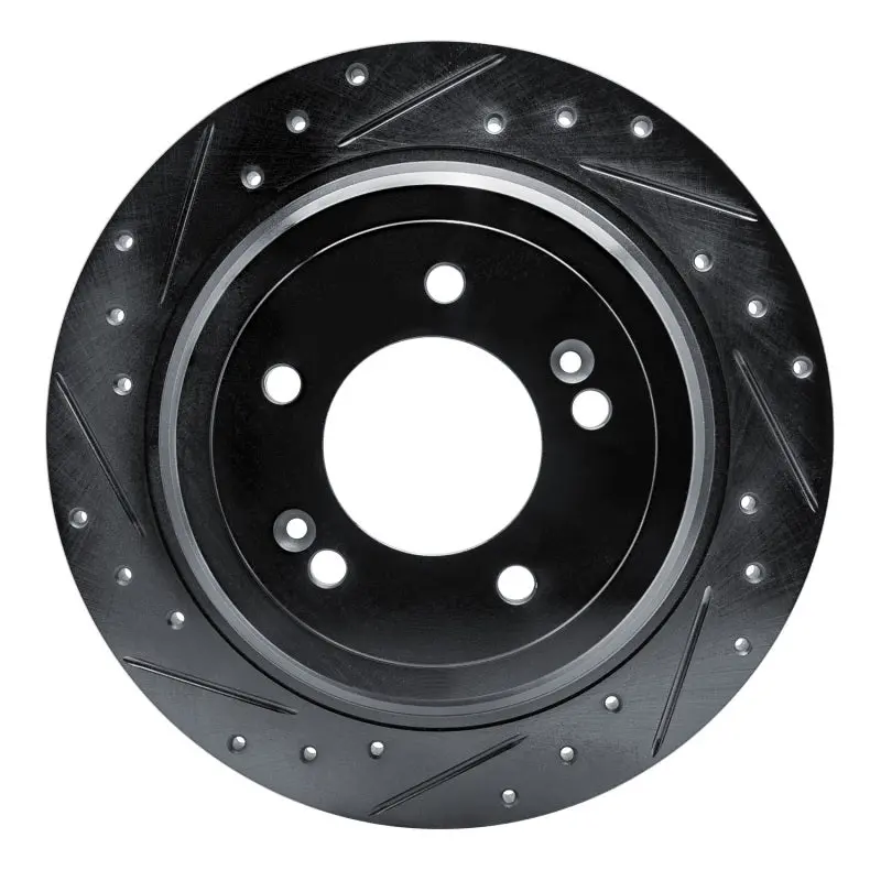 R1 17-25 Hyundai Nexo Rear Left Drilled & Slotted Black Brake Rotor 1