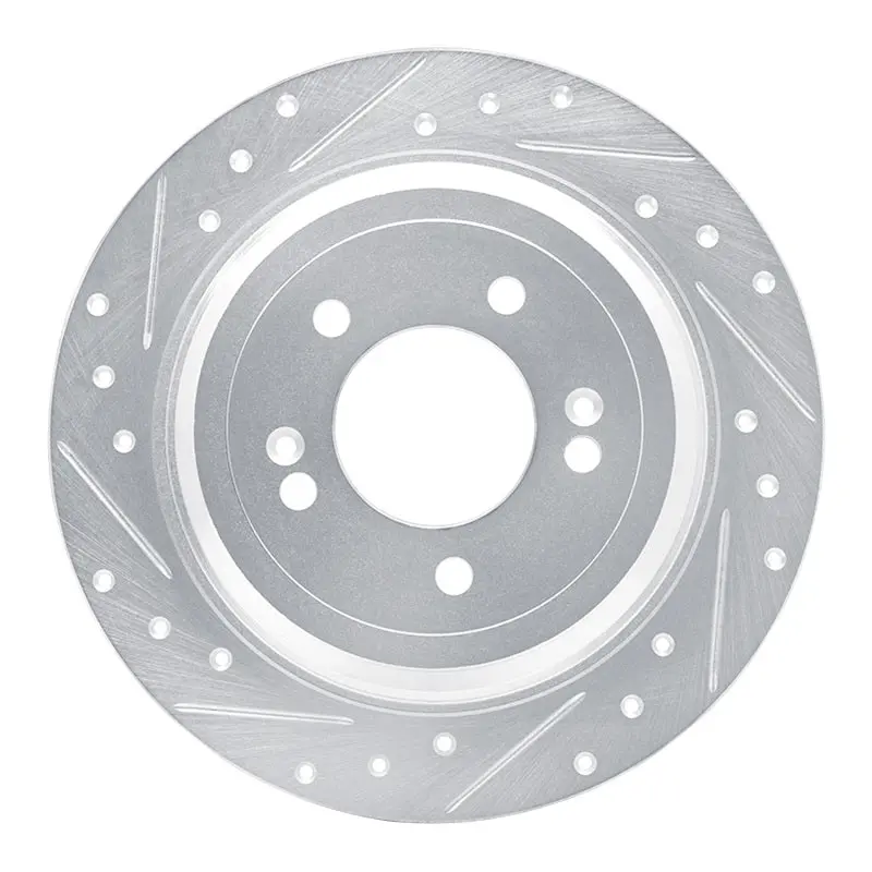 R1 17-25 Hyundai Nexo Rear Left Drilled & Slotted Silver Brake Rotor 1