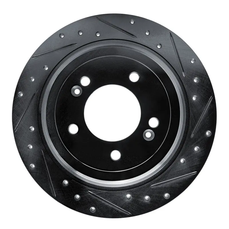 R1 17-25 Hyundai Tucson Rear Right Drilled & Slotted Black Brake Rotor 1