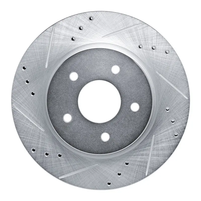 R1 17-25 Nissan Rogue Rear Left Drilled & Slotted Silver Brake Rotor 1