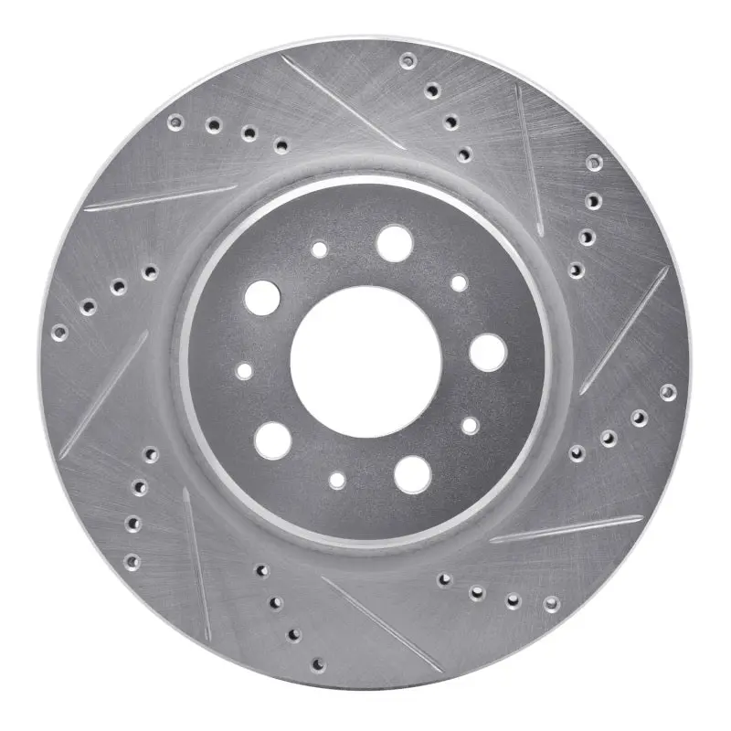 R1 17-25 Tesla Model 3 Front Right Drilled & Slotted Silver Brake Rotor 1