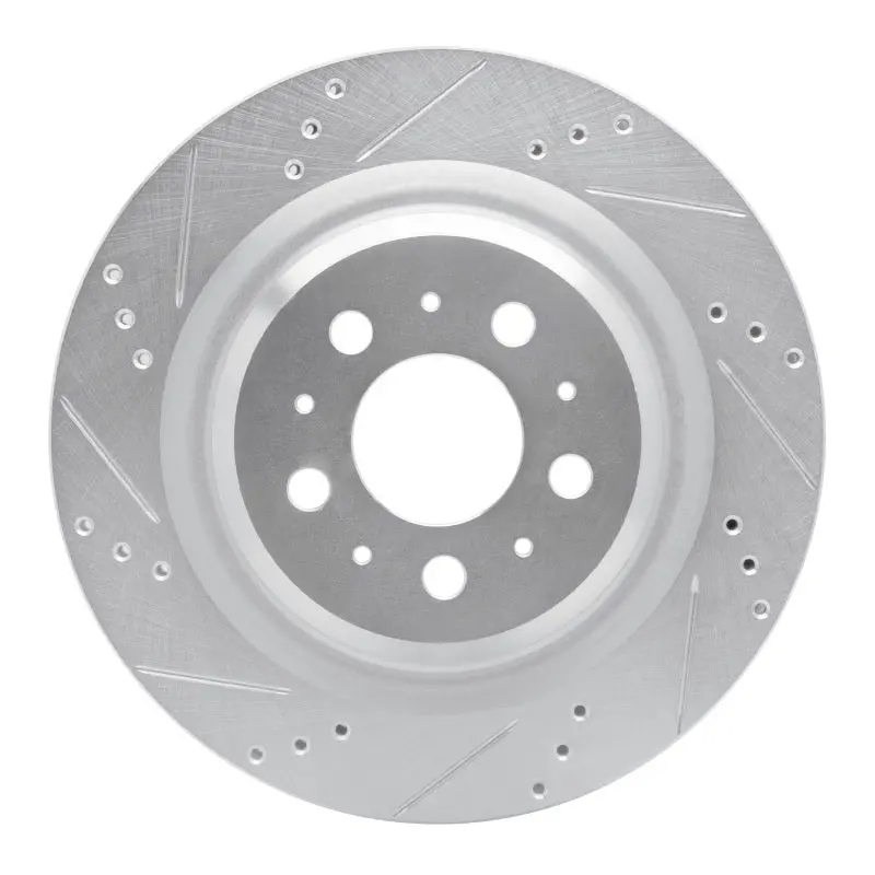 R1 17-25 Tesla Model 3 Rear Left Drilled & Slotted Silver Brake Rotor 1