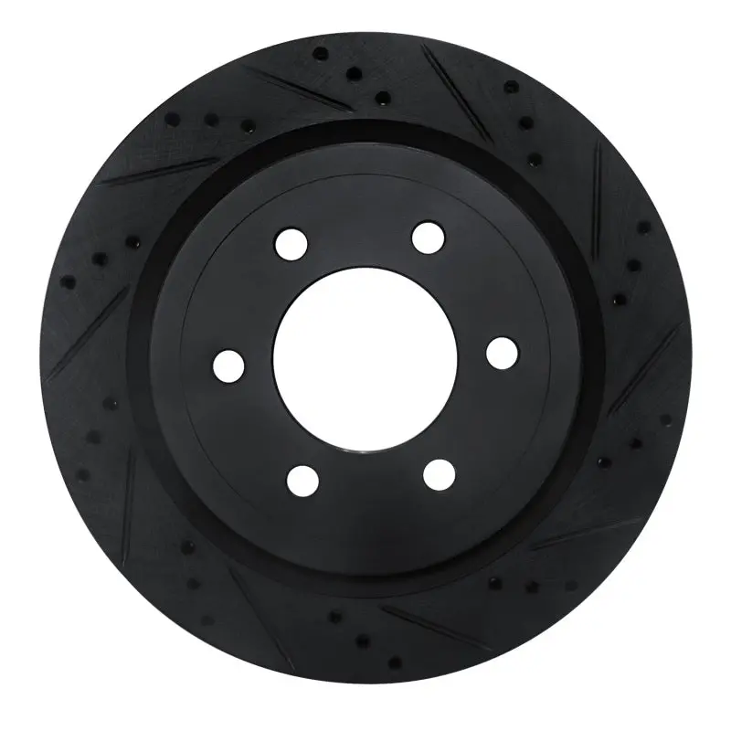 R1 18-21 Ford F-150 Rwd Rear Right Drilled & Slotted Black Brake Rotor 1