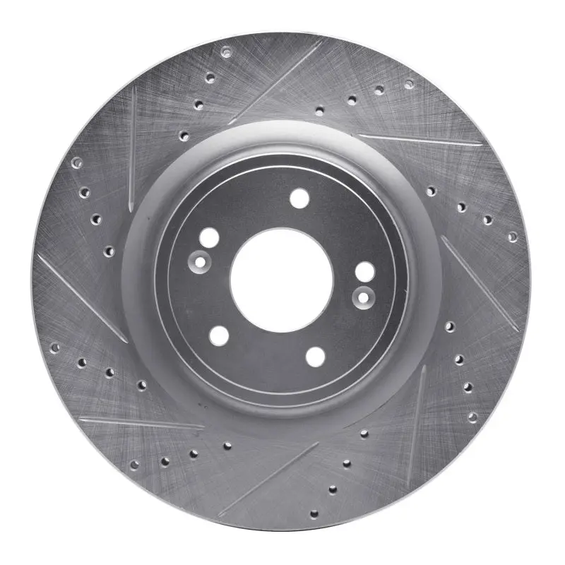 R1 18-22 Genesis G70 Front Left Drilled & Slotted Silver Brake Rotor 1
