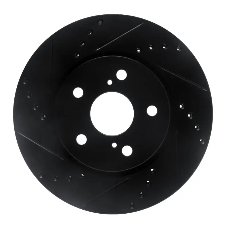 R1 18-22 Toyota C-Hr Front Left Drilled & Slotted Black Brake Rotor 1