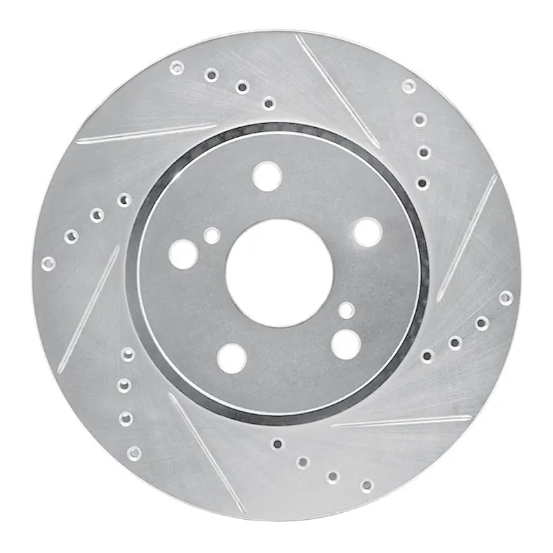 R1 18-22 Toyota C-Hr Front Right Drilled & Slotted Silver Brake Rotor 1