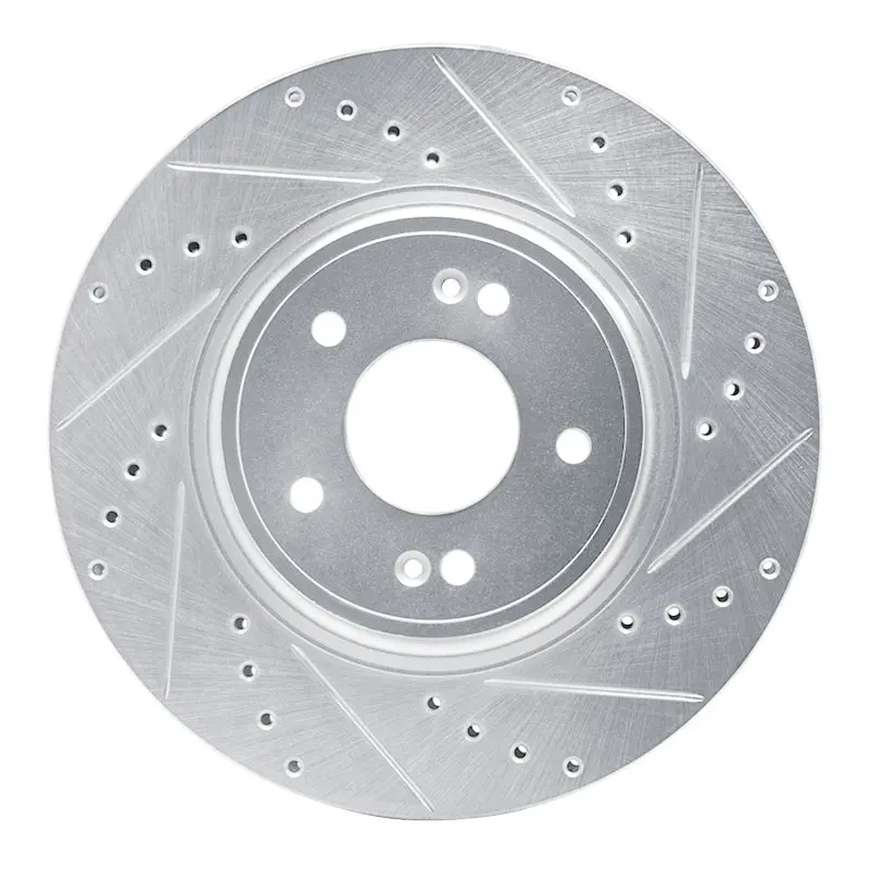 R1 18-23 Genesis G70 Front Right Drilled & Slotted Silver Brake Rotor 1