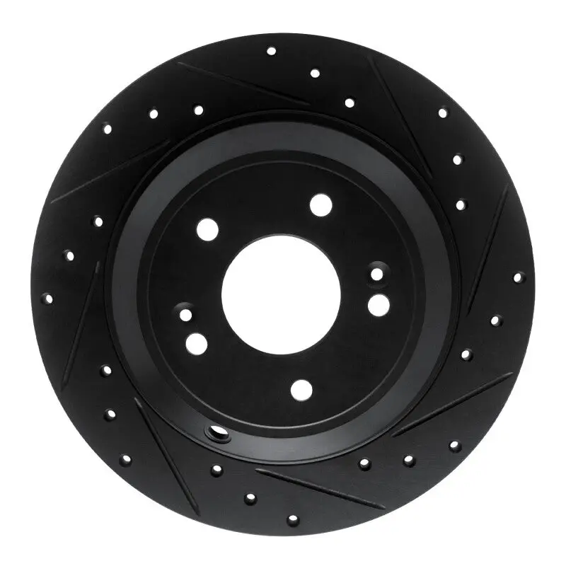 R1 18-23 Genesis G70 Rear Right Drilled & Slotted Black Brake Rotor 1