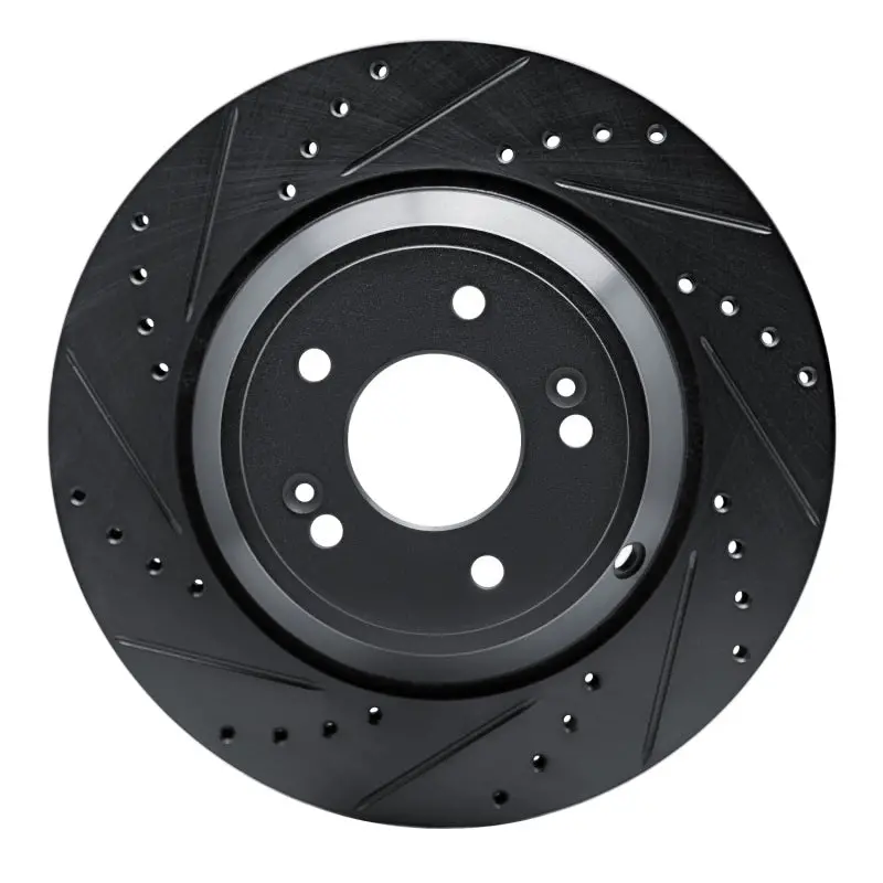 R1 18-23 Genesis G80 Rear Left Drilled & Slotted Black Brake Rotor 1