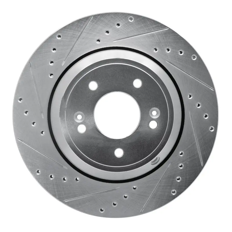 R1 18-23 Genesis G80 Rear Left Drilled & Slotted Silver Brake Rotor 1