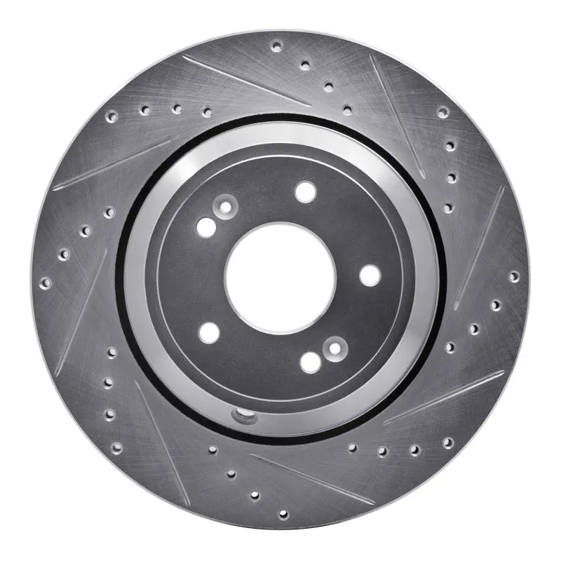 R1 18-23 Genesis G80 Rear Right Drilled & Slotted Silver Brake Rotor 1