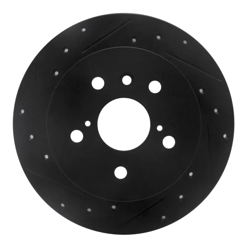 R1 18-24 Toyota Camry Rear Left Drilled & Slotted Black Brake Rotor 1