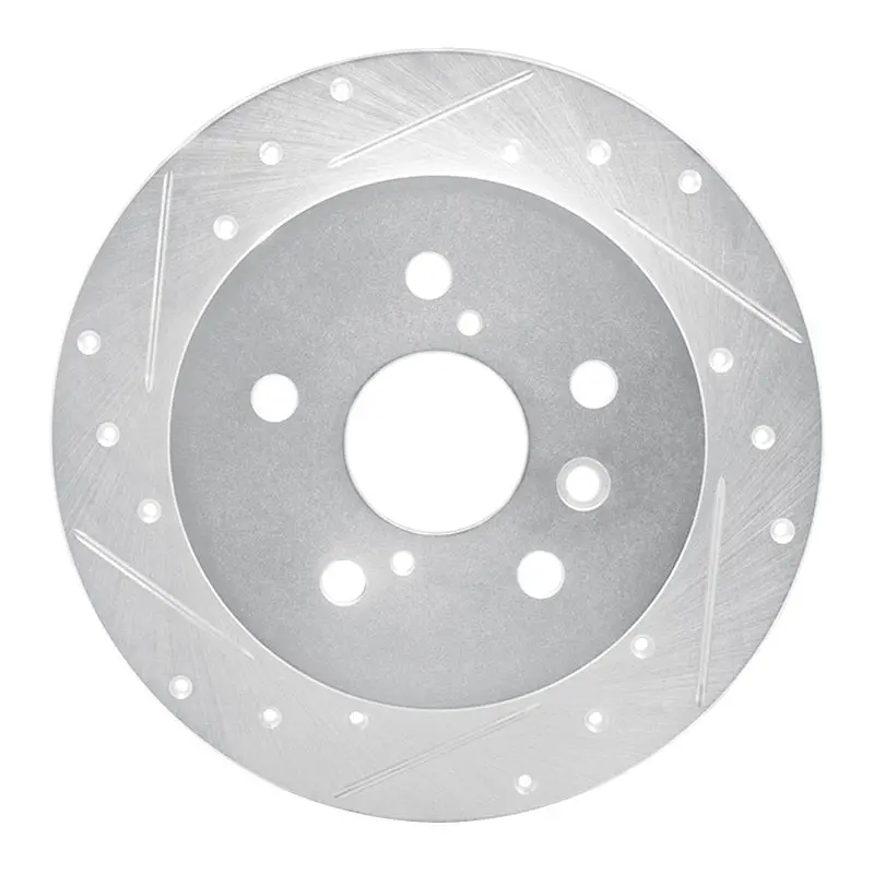 R1 18-24 Toyota Camry Rear Left Drilled & Slotted Silver Brake Rotor 1